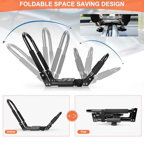 Ediors Folding Kayak Roof Rack 2 Pairs, 4pcs J-Bar Car Roof Racks for Kayak, Canoe, Paddle Boards, Skiboard, Surfboard, Foldable Kayak Roof Carrier for Car, SUV, Truck, Black (Folding Kayak Rack)