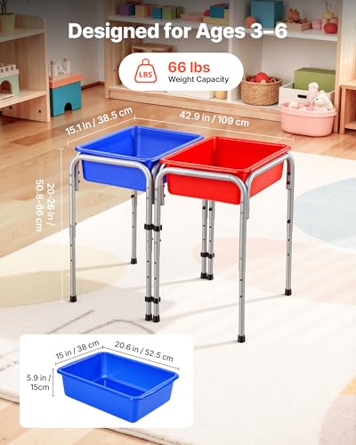 Image of VEVOR Sensory Table for Toddlers, Kids 2-Station Sand and Water Adjustable Play Table with Detachable Storage Bins and Non-Slip Feet, Carbon Steel Frame, Rounded Corners, for Boys and Girls Exploring