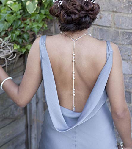 1Pcs White Elegant Pearl Backdrop Necklace Sexy Tassel Pendant Back Chain Body Decoration Chain For Women Girls Backless Off-Shoulder Dressing #TOP5