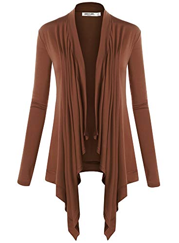 Image of Lock and Love Women's Draped Front Open Asymmetrical Cardigan - Casual Long Sleeve Lightweight Duster