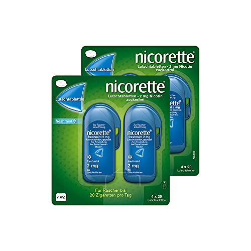 NICORETTE Lutschtabletten Doppelpack mit 2 mg Nikotin freshmint Geschmack diskret mit dem Rauchen aufhören für Raucher von bis zu 20 Zigaretten/Tag zuckerfrei