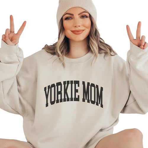 Yorkie Mom Varsity Sweatshirt, Cute Yorkshire Terrier Pet Parent Sweater, Yorkie Dog Mom Gift, Dog Lover Shirt, Unisex Womens Crewneck Sweatshirt