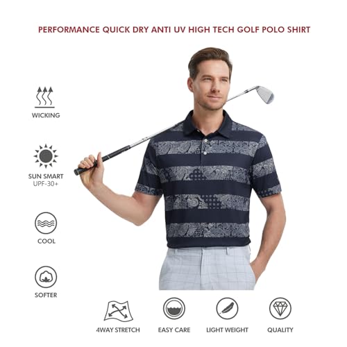 Image of Golf Shirts for Men Dry Fit Short Sleeve Print Performance Moisture Wicking Polo Shirt