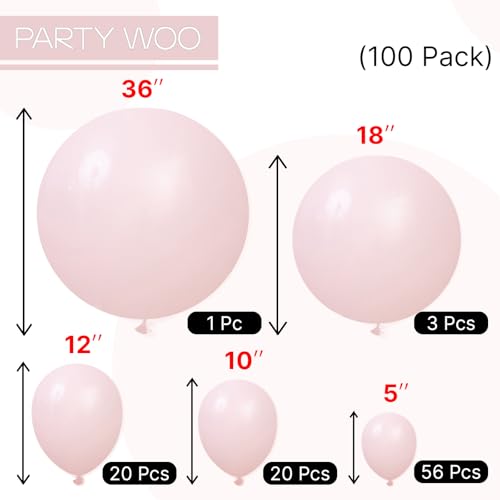 Image of PartyWoo Baby Pink Balloons 100pcs Different Sizes of 36 18 12 10 5 Inch Pastel Light Pale Pink Balloon Arch Kit for Baby Shower Gender Reveal Wedding Princess Birthday Party Decorations Pink-Q18