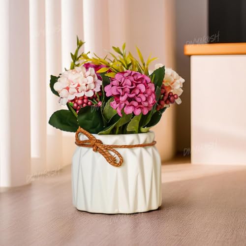 Image of Divyakosh Artificial Flowers Bunch with Vase for Home Decor, Hydrangea Flower Arrangement with Ceramic, Flower Vase's, Home Decoration Items for Living Room, Aesthetic Home Decoration