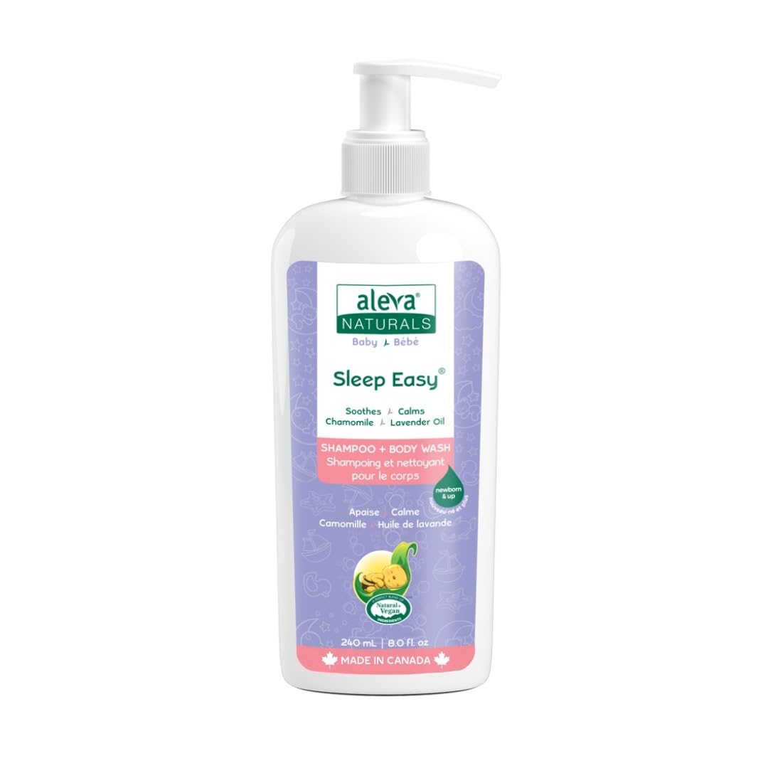 Aleva Naturals Hypoallergenic Sleep Easy Baby Hair and Body Wash for Kids and Toddlers, Plant-Based Organic Aloe Vera Formula with Lavender Scent, Gentle on Eyes and Sensitive Skin - 8 Fl Oz