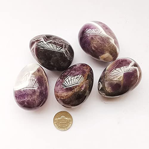 Manekieko Natural Amethyst Egg-Shape Meditation Chakra And Home Decor Balancing Gemstone and Crystals Figurines Kit,35 * 50mm Reiki Healers And Yoga Practioner With Wooden Stand - Image 3