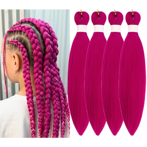 Hot Pink Braiding Hair Pre Stretched Magenta Pink...