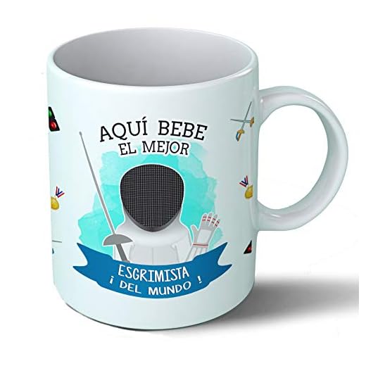Planetacase - Taza Esgrimista - Regalo Original Esgrima Deportiva Olímpica Deporte - Cerámica 330 mL - Taza Desayuno Apta para Microondas y Lavavajillas - Resistente a Lavados - Esgrimista (El)