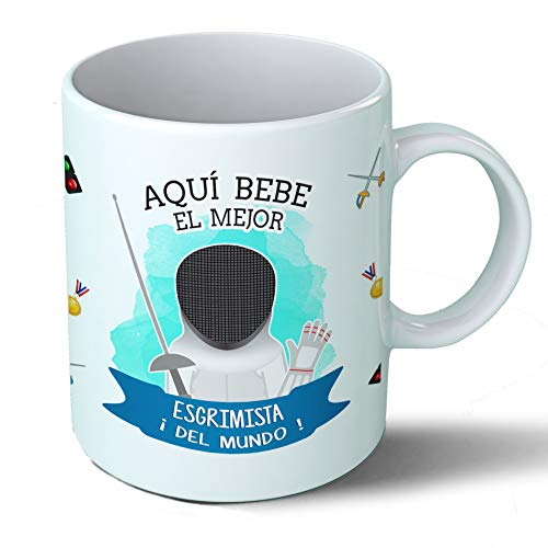 Planetacase - Taza Esgrimista - Regalo Original Esgrima Deportiva Olímpica Deporte - Cerámica 330 mL - Taza Desayuno Apta para Microondas y Lavavajillas - Resistente a Lavados - Esgrimista (El)