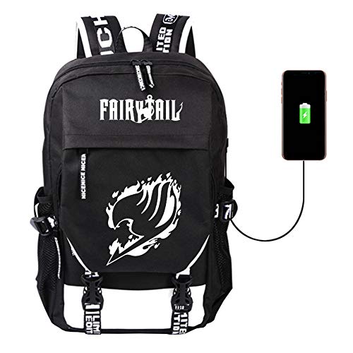 Fairy Tail Mochila Viaje Casual de computadora con USB Puerto de Carga School Rucksack