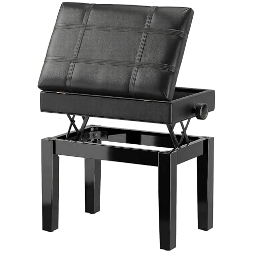 HOMCOM Banc de Piano, Banc de Clavier réglable en Hauteur en Bois Massif, Tabouret Piano avec Compartiment caché, siège rembourré polyuréthane, Stable et...