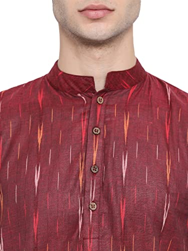 Image of Vastraa Fusion Men's Printed Kurta Pure Cotton Long Kurta, Round Collar, Full Sleeves, Button Kurta, Ethnic Wear