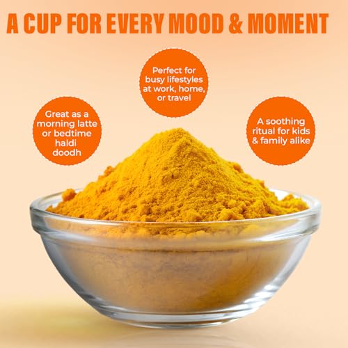 Image of Aranyam Lakadong Turmeric Drink Mix | Infused with Black Pepper, Ginger, Cardamom & Saffron - High Curcumin (7-12%) | Haldi Powder for Golden Milk, Latte, Herbal Tea & Health Drinks (100 Grams)