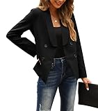 Hongqizo Women Cropped Blazer Womens Notched Lapel Pockets Button Work Office Blazer Jacket Suit(Bla