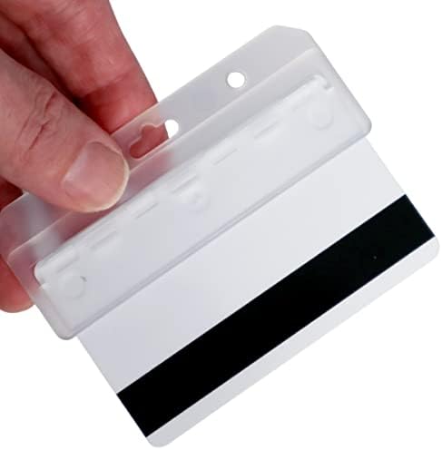 5 Pack - Rigid Plastic Horizontal Half Card ID Badge Holders - Hard Plastic Easy Access Swipe Card Holders by Specialist ID