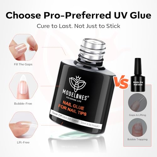 Image of modelones 10-in-One X Nail Gel Glue with Nail Dehydrator Primer Set | Adhesive Bond for Press Ons False Tips Acrylic Rhinestones Prevent Lift Clear Multi Use Gel Polish U V Cure Soak Off Manicure