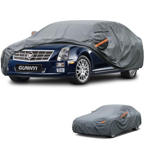 Image of GUNHYI Premium Car Cover Custom Fit Cadillac STS, 16 Layers Heavy Duty Car Cover Waterproof All Weather with Zipper Door for Sun Rain Snow Dust Uv Protection