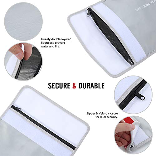 Gemek Fireproof Document Bag 2 Set (15"X11" And 9"X7") Silicone Coated Fiberglass Money Bag Pouch Document Holder For File Cash Jewelry Passport Valuables (Silver) #TOP6