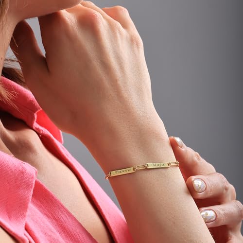 Sterling Silver 925K Custom Name Bar Bracelet, Personalized Engraved Bracelets for Women, Gold Personalized Bar Name Bracelet3