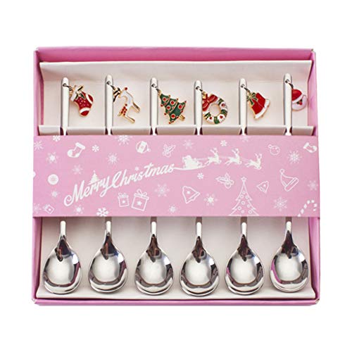 6 unids acero inoxidable Navidad café cuchara helado sopa azúcar postre cucharaditas mezclando agitador cocina vajilla