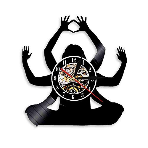 Yoga Vinyl Wanduhr Studio Dekoration modernes Design inspirierende Foto Vinyl Wanduhr Yoga Mandala Vinyl Wanduhr Fitness Armband Dekoration