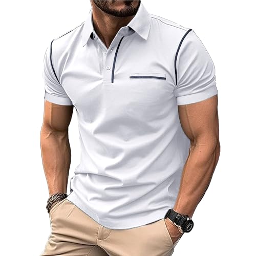 MakingDa White Men's Short Sleeve Polo Shirts Regular Fit Stretch Lightweight Plain Collared Shirts Wicking Breathable Classic Soft Summer Tee Top XXL