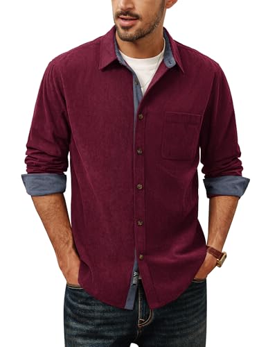 Image of PJ PAUL JONES Men's Button Down Shirt Lightweight Jacket Casual Shirts for Men UK Dark Red M