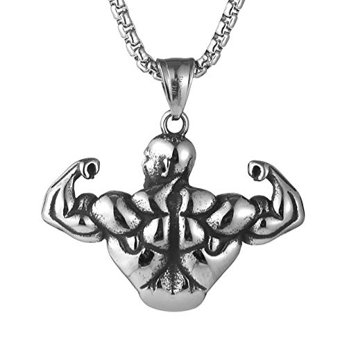 Asalways Stainless Steel Sports Bodybuilding Muscle Men Wrestling Barbell Dumbbell Pendant Necklace Stainless Steel Gym Fitness Accessories #TOP4