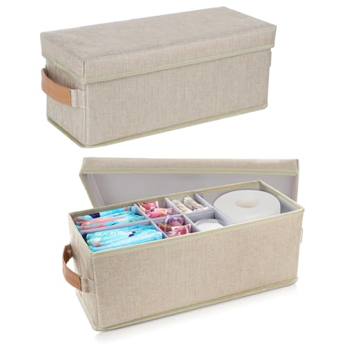 Lukeline Tampon Holder for Bathroom, Bathroom Storage Containers with Lid, Adjustable Divider Feminine Product Organizer, Tampon Organizer, Bathroom Accessories Decor Box,2-Pack