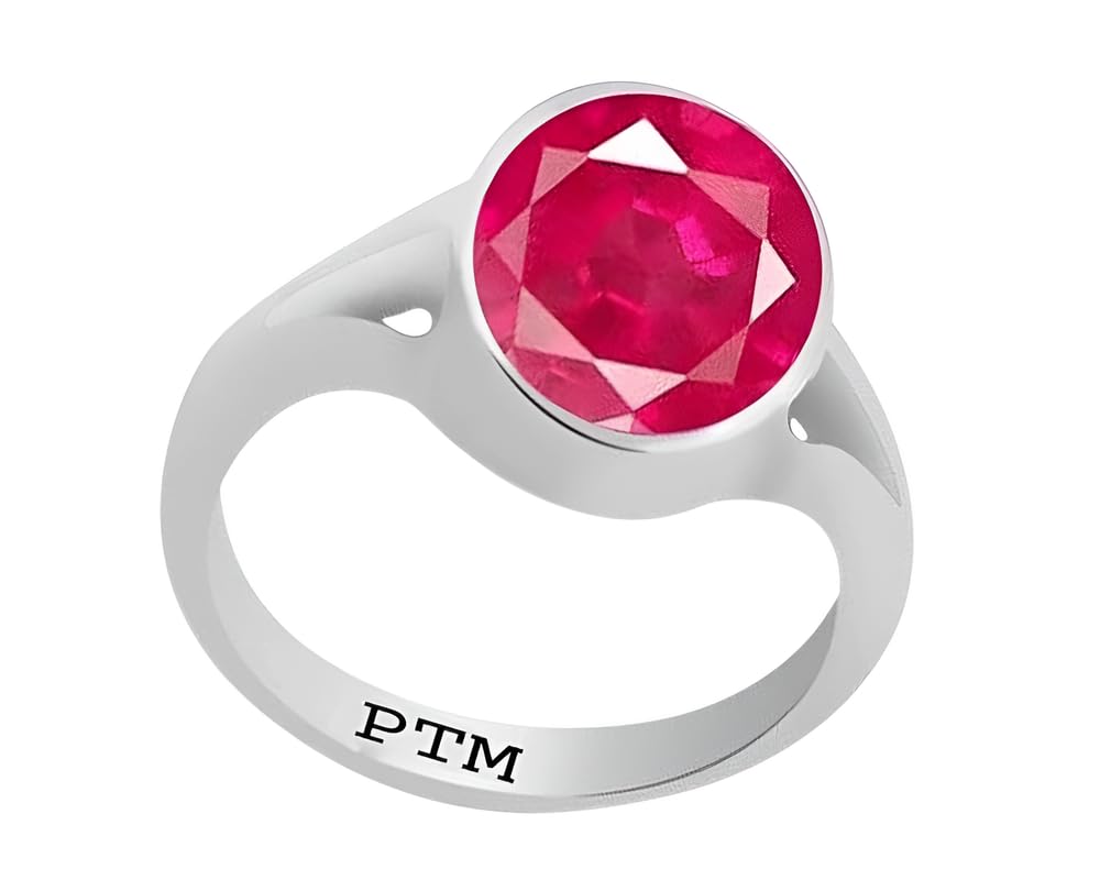 PTM 925 Sterling Silver Ruby (Manik) 3.25 to 10.25 Ratti or 3.00 to 9.50 Carat Astrological Gemstone Bis Hallmark Ring for Men & Women