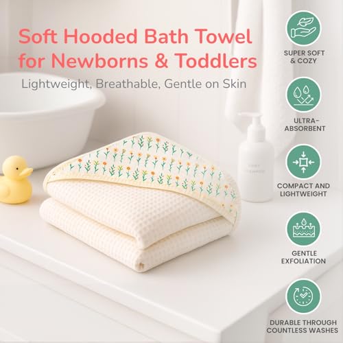 Image of TIDY SLEEP Waffle Design Baby Bath Towel - Ultra Soft, Highly Absorbent Whimsy Magic