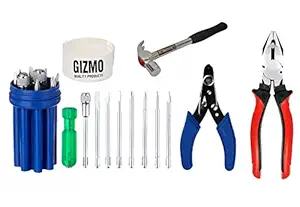 GIZMO Hand Tool Kit 11 Pieces With 8 Pieces Screwdriver, Lineman Plier, Hammer & Wire Stripper/wire Cutter | Industrial Hand Tools | Tools For Electronic Repair | Hardware Tools For Home Use