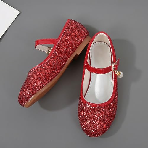 Flower Girls Dress Shoes Toddler Kids Wedding Heel Mary Jane Shoes Glitter Flat Shoes Girls Sandals Youth (Red, 13.5 Big Kids)2