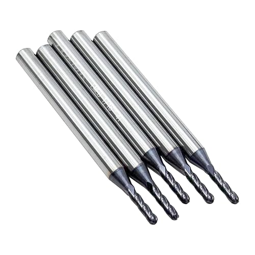Image of LU&MN 4-Flute End Mills, Carbide BallNose Mill Bits Sets for Stainless Steel, Hardened Steel, Alloy & More, 1/16" in, 5Pieces