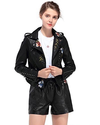 LY VAREY LIN Women's Floral Embroidered Faux Leather Moto PU Jacket Coat3