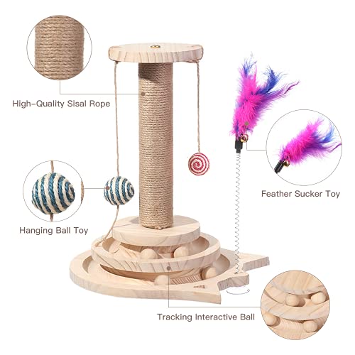 Marchul Cat Scratching Post With Hanging Ball, Kitten Sisal Scratcher Toy With 2 Layer Tracks Spinning Balls, Cat Tracking Interactive Toys For Indoor Cats And Kittens #TOP1