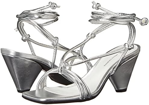 A|X Armani Exchange Women's Eco-Leather Tie-Strap Triangle Block Heel Sandals Heeled, Silver, 5.5 | Image 6