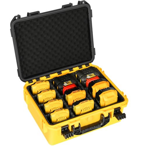 Case for Dewalt 20V Max Battery: Large Waterproof Hard Cases for Dewalt 20V/12V/60V Batteries & Chargers Organizer Storage Box with 9 Dividers for Milwaukee 1.5/2.0/4.0/5.0/6.0/9.0/12.0Ah (Case Only)