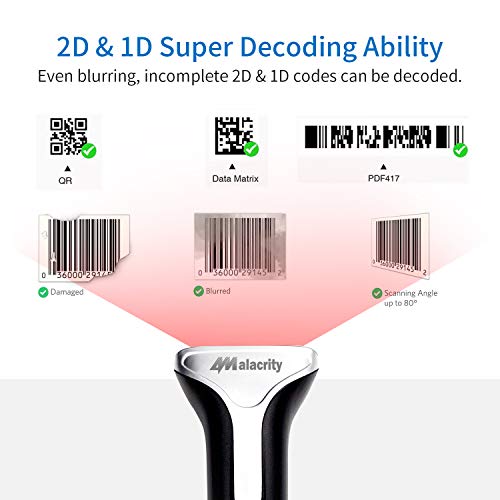 Alacrity 2D 1D Wireless Barcode Scanner With Stand,Qr Datamatrix Pdf417,2In1 2.4G Wireless Usb Wired Handheld Bar Code Reader,Capture Barcodes From Mobile Phone Screen,With Vibration Function,6708Da #TOP2