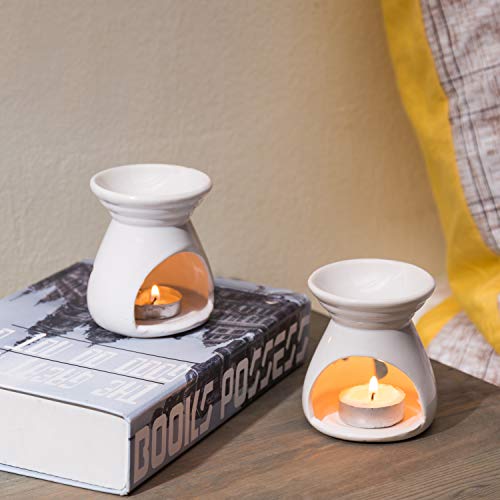 Mygift White Ceramic Essential Oil Burner Tealight Candle Holder Decorative Aroma Diffuser, Set Of 2 #TOP1