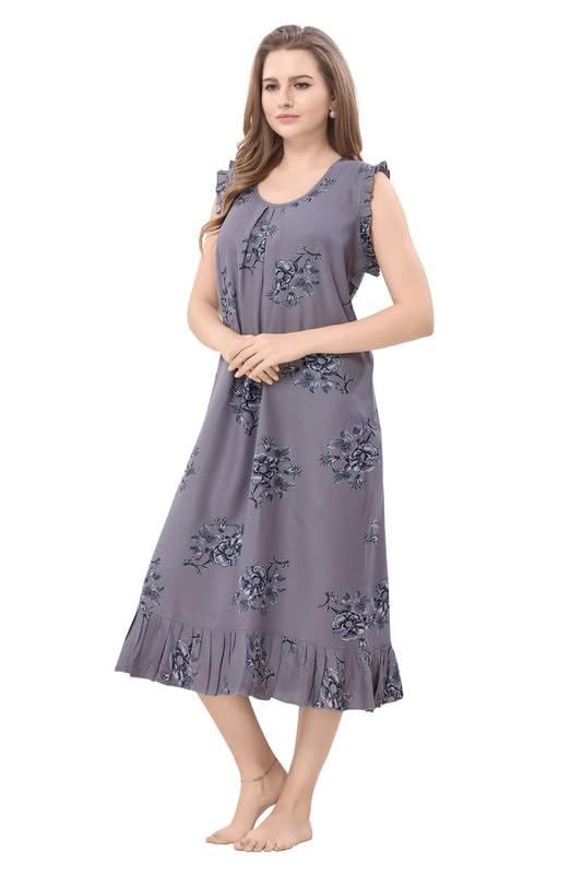 Image of Women's Viscose Blend Comfort Short Nighty with Side Pockets | Soft Printed Short Night Dress for Everyday Wear | Easy to Wear (CS5001)