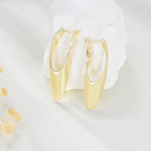 14K Gold Hoop Earrings for Women Design Statement Hypoallergenic Dangle Earrings Women's Twisted Oval Hoops Earring Lightweight Fashion Jewelry Gifts for Womens Mom Her4