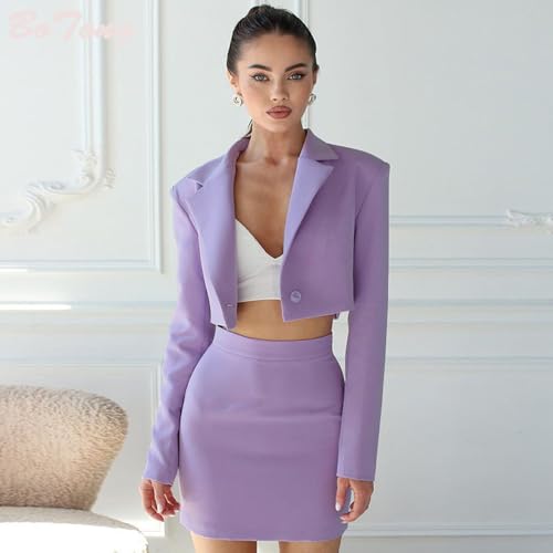 Women's 2 Piece Suit Skirt Set One Button Notch Lapel Business Casual Cropped Blazer and Pencil Skirt Set3