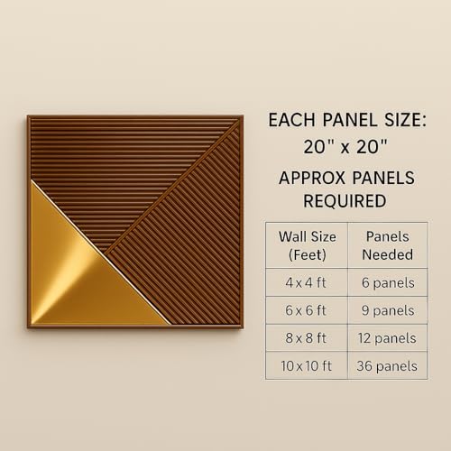 Image of 3D Wood Grain Strip Acylic Gold Mirror PVC Wall Panels for Home, Living Room, cafes (50x50 cm) (Cover Area 2.7 feet)