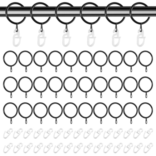 30 Pièces Anneaux de Rideau avec 30 Pièces Crochets de Rideau, Anneaux de Rideaux en Métal, 30mm Diamètre Intérieur, pour Rideaux de Douche, Rideaux, Rideaux du Sol au Plafond