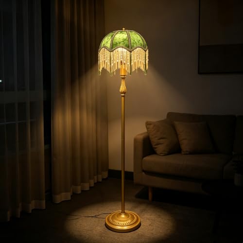 WEILASA Retro Tassel Floor Lamp with Adjustable Light Simple Upright Metal Base LED Night Lamp for Room 13 Wide 62.2 High