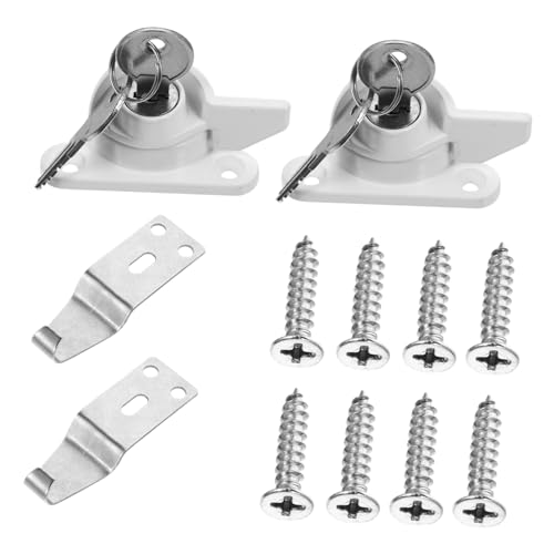 Frcolor 2個 防犯機能付きアルミ 木 ビニール窓対応月牙形スライドロック 鍵操作式転落防止引き戸用錠前 対策用