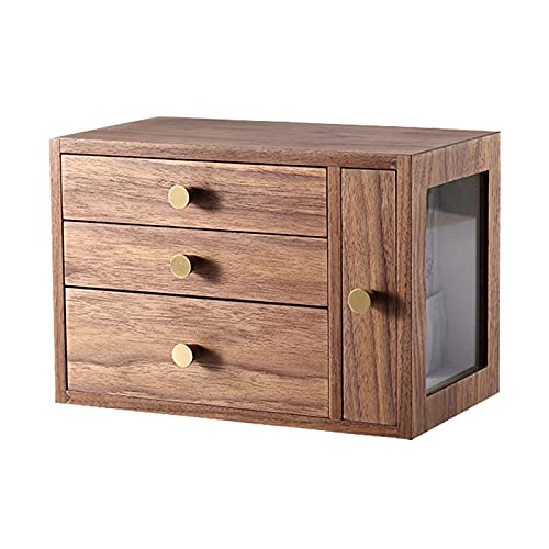 YJYJY Joyero de Madera para Mujer, joyero Vintage con 3 cajones, Organizador de Joyas de Madera con 1 cajón Lateral de Cristal, Organizador de Joyas