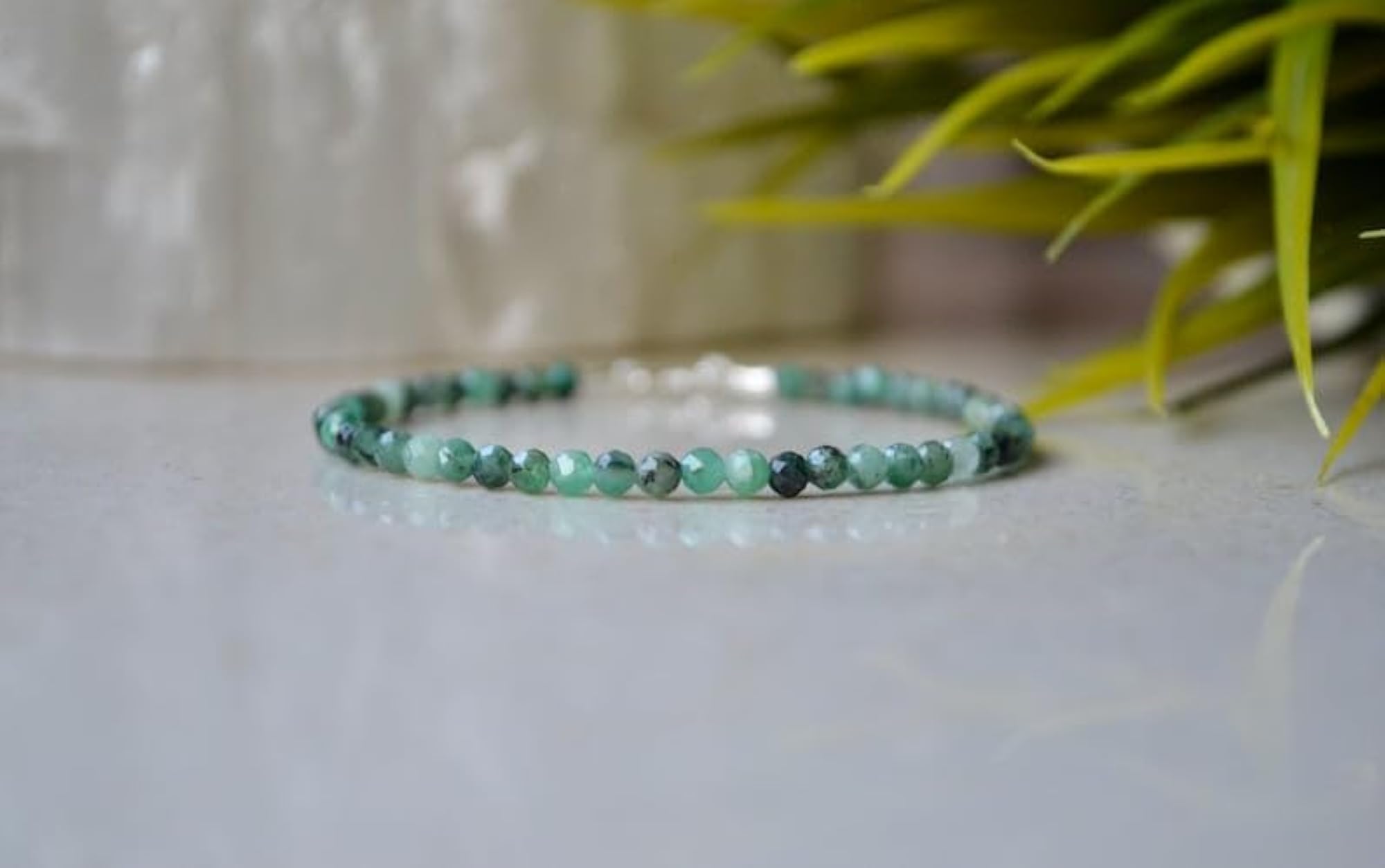 Colombian Emerald Round Beaded Bracelet, Adjustable Silver Lock